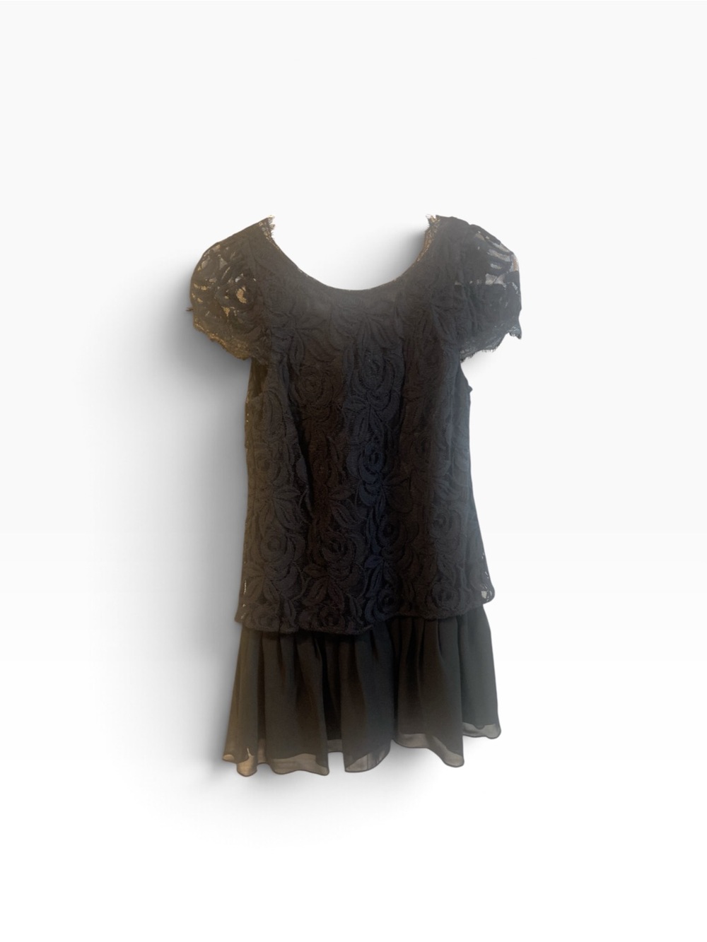 BCBGeneration Black Lace Overlay Chiffon Mini Dress
